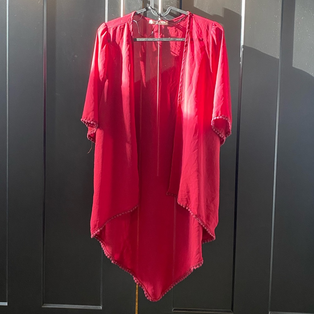 Drop red chiffon cover up